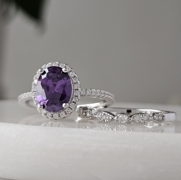 Purple Amethyst Ring Set, 925 Sterling Silver Charmed Aroma - Picture 2 of 6